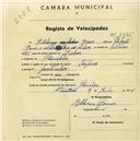 Registo de velocípede de marca Torpedo, com o nº 1835, em nome de Etelvina Gomes, moradora em Rinchoa.