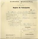 Registo de velocípede de marca Champion, com o nº 118, em nome de Moisés Dinis dos Santos, morador em Sintra.
