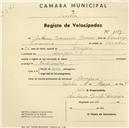 Registo de velocípede com o nº 1077, em nome de António Inocêncio Governo, morador em Assafora.