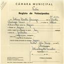 Registo de velocípede de marca Avis, com o nº 4130, em nome de António Silvestre Domingos, morador em Negrais.