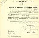 Registo de um veiculo de duas rodas tirado por dois animais de espécie bovina destinado a transporte de mercadorias em nome de António Manuel [...] Júnior, morador na Assafora.