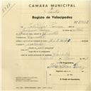 Registo de velocípede com o nº 2903, em nome de João Dias Tomás, morador em Concelho.