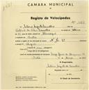 Registo de velocípede de marca N.S.U., com o nº 1228, em nome de António Augusto Carvalho, morador em Sintra.