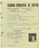 Registo de matricula de velocipedista em nome de Natalio Pães Capucho, morador em Montelavar, com o nº de inscrição 1757.