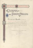 Diploma de Funções Públicas sobre a transferência de José Alfredo da Costa Azevedo para o lugar de Chefe da 1ª Secção do 5º Juízo Cível de Lisboa.
