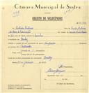 Registo de velocípede de marca Império, com o nº 7533, em nome de António Antunes, morador em Queluz.