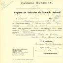 Registo de um veiculo de duas rodas tirado por dois animais de espécie muar destinado a transporte de mercadorias em nome de Augusto Martins, morador em Aruil de Baixo.