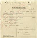 Registo de velocípede com o nº 6889, em nome de António Nunes da Silva, morador em Belas.