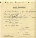 Registo de velocípede de marca Pelegrino, com o nº 6562, em nome de Vítor José Névoa, morador em Sintra.