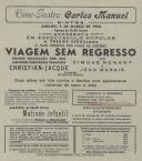 Programa do filme "Viagem sem Regresso" realizado por Christian- Jacque com a participação de Simone Renant e Jean Marais. 