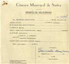 Registo de velocípede de marca Royal, com o nº 9974, em nome de Laurentino Nunes Guerra, morador em Penedo.