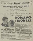 Programa do filme "Romance Imortal" com a participação de Larry Parks, Evelyn Keyes, William Demarest e Bill Goodwin.