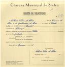 Registo de velocípede com o nº 7570, em nome de António Vieira de Abreu, morador em Albarraque.