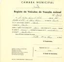 Registo de um veiculo de duas rodas tirado por um animal de espécie muar destinado a transporte de mercadorias em nome de José Ventura Tavares de Melo, morador em Idanha.