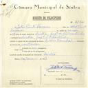 Registo de velocípede de marca Cycles Pombal, com o nº 6142, em nome de Júlio Pinto Tavares, morador em Sintra.