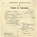 Registo de velocípede de marca Soltex, com o nº 3883, em nome de Amando Dionísio, morador em Albarraque.