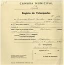 Registo de velocípede de marca Nacional, com o nº 1192, em nome de Armando Duarte Gonçalves, morador em Alpolentim.