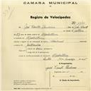 Registo de velocípede com o nº 1341, em nome de Isidro Henrique, morador em Cacem.