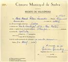 Registo de velocípede de marca Olimpique, com o nº 9920, em nome de Maria Manuela Ribaio Fernandes, moradora em Mem Martins.