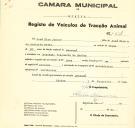 Registo de um veiculo de duas rodas tirado por um animal de espécie cavalar destinado a transporte de mercadorias em nome de José Dias Júnior, morador em Massamá.