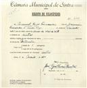 Registo de velocípede com o nº 4636, em nome de Manuel Rego Fernandes, morador em Sintra.