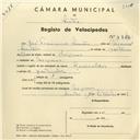 Registo de velocípede de marca Reinaldes, com o nº 3852, em nome de José Francisco Simões, morador em Negrais.