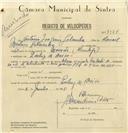 Registo de velocípede de marca Sachs, com o nº 7964, em nome de António Joaquim Galamba, morador em Queluz de Baixo.