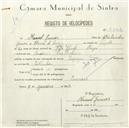 Registo de velocípede com o nº 5506, em nome de Manuel Gomes, morador em Lameiras.