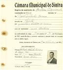 Registo de matricula de cocheiro profissional em nome de João Martinho Correia, morador no Linhó, com o nº de inscrição 1049.