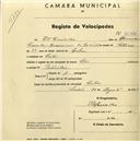 Registo de velocípede de marca Star, com o nº 2144, em nome de Tito Carvalho, morador em Sintra.