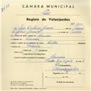 Registo de velocípede de marca Soltex, com o nº 3795, em nome de João Cristovão Loureiro, morador em Lameiras.