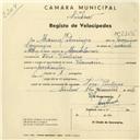 Registo de velocípede de marca Toman, com o nº 2366, em nome de Manuel Domingos, morador em Pero Pinheiro.