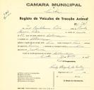 Registo de um veiculo de duas rodas tirado por dois animais de espécie asinina destinado a transporte de mercadorias em nome de João Bartolomeu Pedro, morador em Albarraque.