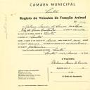 Registo de um veiculo de duas rodas tirado por um animal de espécie muar destinado a transporte de mercadorias em nome de Helena Maria de Sousa, moradora em Sintra. 