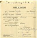 Registo de velocípede de marca Cuciolo, com o nº 6742, em nome de Manuel Lopes, morador em Cacém.