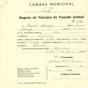 Registo de um veiculo de quatro rodas tirado por um animal de espécie cavalar destinado a transporte de mercadorias em nome de Miguel Almauge, morador no Algueirão.