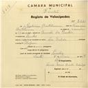 Registo de velocípede com o nº 3011, em nome de António Bartolomeu, morador em Linhó.