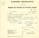 Registo de um veiculo de duas rodas tirado por dois animais de espécie bovina destinado a transporte de mercadorias em nome de José Duarte, morador em São João das Lampas.