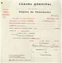 Registo de velocípede de marca Raio, com o nº 4719, em nome de Lúcio da Costa Rodrigues, morador em Fontanelas.
