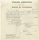 Registo de velocípede com o nº 4523, em nome de Jacob Domingos Miranda, morador em Alcolombal.