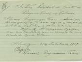 Requerimento feito por Manuel Raimundo ao Presidente da Junta de Paróquia de Colares para receber a esmola de 1$00 escudo do legado de Colares.