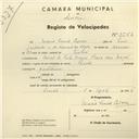 Registo de velocípede de marca Record, com o nº 2652, em nome de Maria Luísa Croner, moradora em Casal do Pato Bravo, Praia das Maçãs.