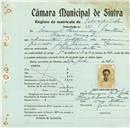 Registo de matricula de velocipedista em nome de Manuel Fernandes Martins, morador na Praia das Maçãs, com o nº de inscrição 841.