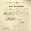 Registo de velocípede de marca Raio, com o nº 3954, em nome de Jorge Alexandre Marques, morador em Barrosa.