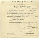 Registo de velocípede de marca Peugeot, com o nº 2244, em nome de Luís Duarte Pimpão, morador em Cabeço da Moucheira.