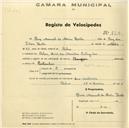 Registo de velocípede de marca Champion, com o nº 864, em nome de Rui Manuel de Aboim Horta, morador em Belas.