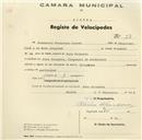 Registo de velocípede de marca Olympique, com o nº 27, em nome de Prudêncio Francisco Janota, morador em Pero Pinheiro.
