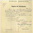 Registo de velocípede de marca The Reliance, com o nº 869, em nome de Irene Jorge Dias Fernandes, moradora em Almoçageme.
