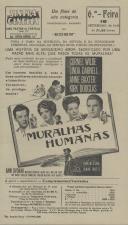 Programa do filme "Muralhas humanas" com a participação dos atores Cornel Wilde, Linda Darnell, Anne Baxter e Kirk Douglas.