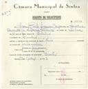 Registo de velocípede de marca Raio, com o nº 5734, em nome de Rogério Pinto Sequeira Gaspar, morador em Linhó.